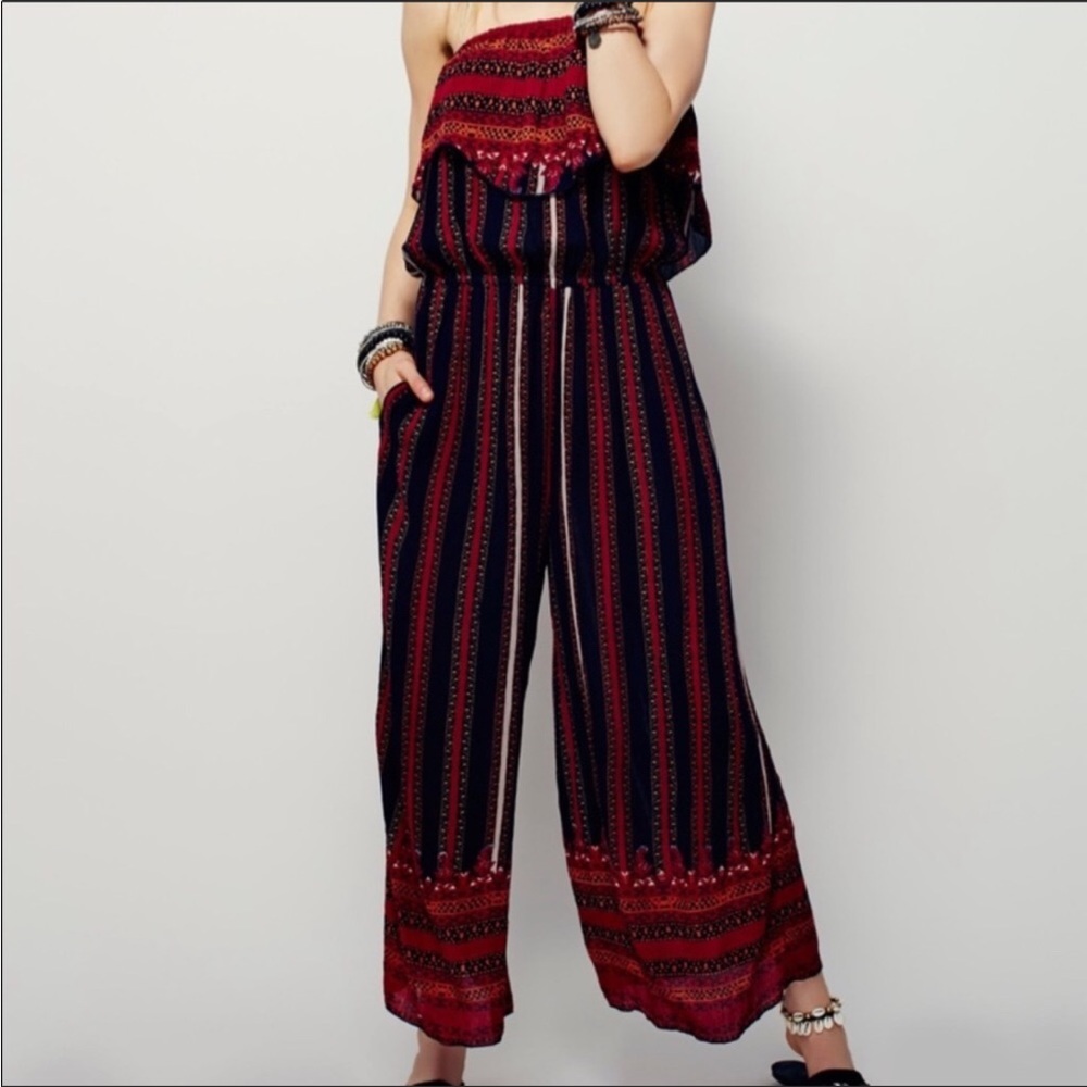 Free People Simone Flounce Boho Strapless Jumpsuit